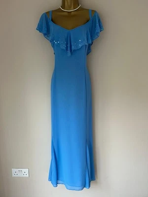 Jacques Vert Blue Beaded Summer Maxi Dress Size 14 16 Wedding Christmas - Image 1 of 4