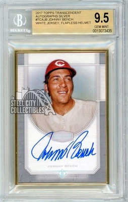 Tarjeta autógrafa Johnny Bench 2017 Topps Transcendent plateada #TCA-JB 2/15 BGS 9,5 Foto 1 de 2