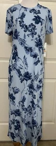 NWT Calvin Klein size S blue floral Short Sleeve Maxi Dress women's - Picture 1 of 8