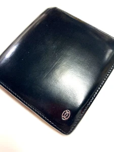 CARTIER VINTAGE PASHA SILVER CC EMBLEM LEATHER WALLET BIFOLD COIN FRANCE BLACK - Picture 1 of 24