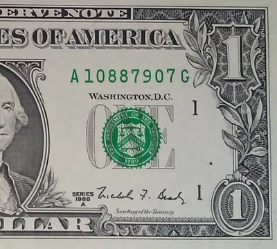 1988A $1 Federal Reserve WEB Note – Boston  – PLATE #4/8 BEP Experimental UNC - Image 1 of 3