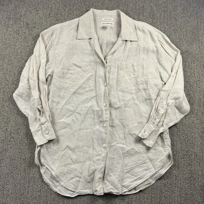 De Colección Banana Republic Mujer M Irlandés Lino Abotonado Camisa Blusa Túnica Caqui Foto 1 de 4