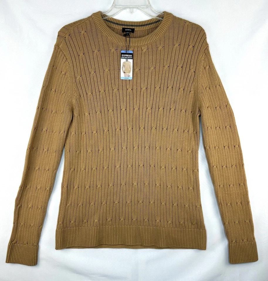Express Men's Cable Knit Sweater Size L Pecan