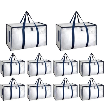 10 Pack Moving Bags Reinforced Handles and Zippers for Travel Camping White - Image 1 of 4