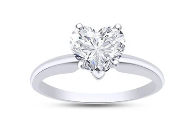8/9 Ct Heart Cut Diamond Solitaire Engagement Ring 14K White Gold Lab Grown - Image 1 of 4
