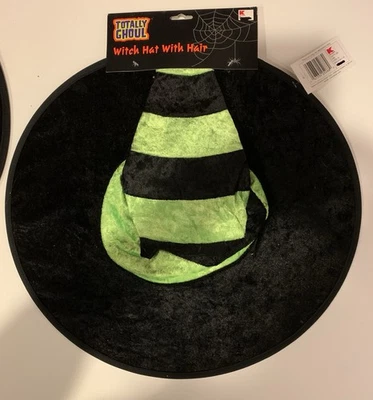 Vintage Totally Ghoul Witch Hat With Hair Green and Black 18” - Image 1 of 3