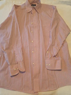 Chaps Dress Shirt Size 16 32/33 White Blue Orange Stripes Buttons Long Sleeve - Image 1 of 4