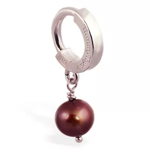 TummyToys Custom Chocolate Pearl Silver Belly Ring Navel clicker ring - Picture 1 of 3