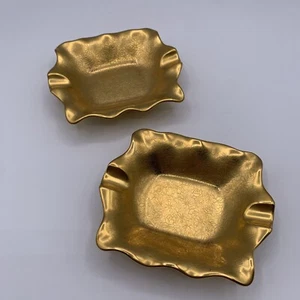 Vintage PICKARD Rose & Daisy Ashtrays Set of 2 /hgo - Picture 1 of 6