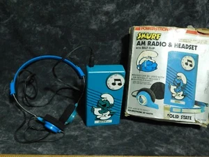 Radio de mano y auriculares retro azul pitufo AM de Nasta Inc 1982 Power Tronic - Imagen 1 de 19
