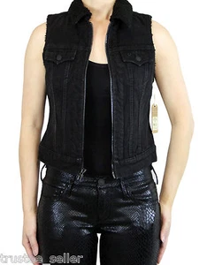 True ReligionFashion Faux Fur Sherpa Vest Sleeveless Outerwear Denim Jacket  - Picture 1 of 8
