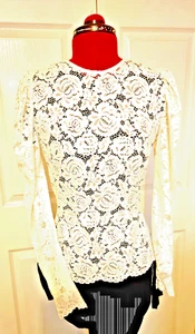 PRIMARK CREAM 8 10 LACE EFFECT TOP BLOUSE SHIRT LONG SLEEVE SEMI FIT CREW NECK - Picture 1 of 15