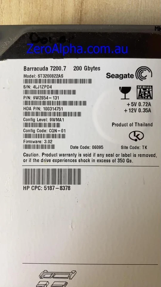 ST3200822AS, 9W2854-131, 3.02, TK, 4LJ1 Seagate Data Recovery Donor Hard Drive - Image 1 of 1