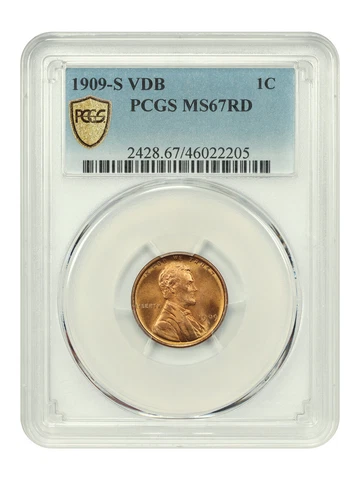 1909-S VDB 1c PCGS MS67RD - Legendary Key Date Lincoln Cent Cover