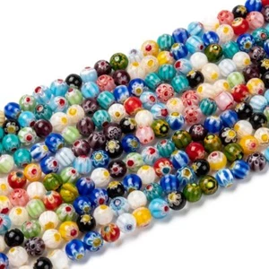Millifiore Glass Beads Mixed Colours Per Strand 6mm Approximately 65 Beads - Picture 1 of 10