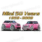 To Fit Mini 50 Years - Vinyl Wall Art Sticker - Pink