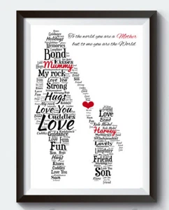 PERSONALISED Birthday Mother's Day Gift Mum Mummy and Son A4 Word Art Print - Picture 1 of 1