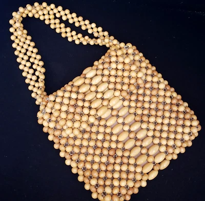 Cartera de Cuentas de Madera Años 50 Dayne Taylor Boho Doble Asa Bolso de Mano Forrado MCM Japón Foto 1 de 4