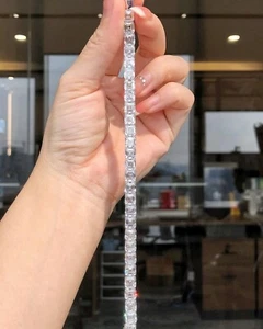 20Ct Asscher Cut Lab Created Diamond 14k White Gold Plated 925 Tennis Bracelet - Picture 1 of 5