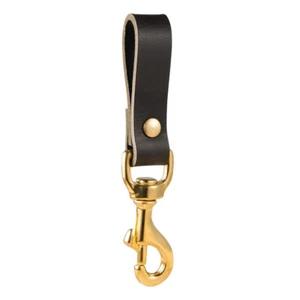Heavy Duty Black Leather Belt Loop Key Holder Fob Brass Snap Hook - Picture 1 of 5
