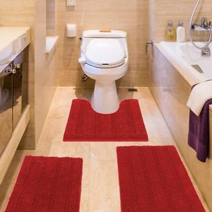 Juego de alfombras y tapetes de baño de chenilla ultra suaves a rayas 3 piezas gruesas antideslizantes... - Imagen 1 de 6
