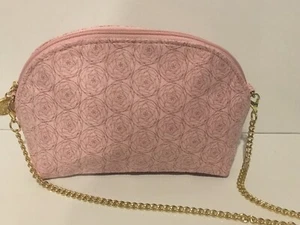 Crabtree & Evelyn Pink Flower Design Coin Purse, Clutch, Cosmetic Bag w/ Chain - Picture 1 of 7