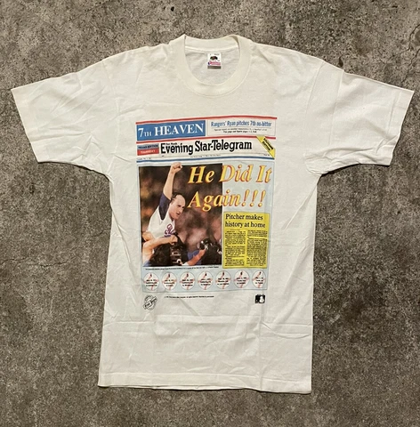 Vintage 1992 Texas Rangers Nolan Ryan He Did It Again Newspaper Shirt Large Cover