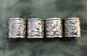 Vintage elegante versilberte schwere Serviettenringe mit floralem Design 4er Set - Bild 1 von 4