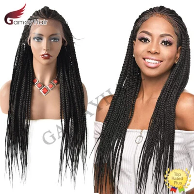 Lace Front Box Braids Cornrow Women Wigs Baby Hair Kanekalon Synthetic 31" Long - Image 1 of 4
