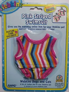 COSTUME DA BAGNO A RIGHE ROSA adatto alla maggior parte dei vestiti WEBKINZ nuovo CODICE abbigliamento vestito animale domestico - Foto 1 di 4