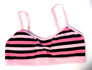 Fruit of The Loom Sports Bra Sz 36 GIRLS Pink Comfort Cotton Pullover Stripes - Picture 1 of 6
