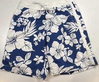 Bañador mediano azul marino antiguo para hombre azul blanco forrado patrón floral bolsillos laterales Foto 1 de 4