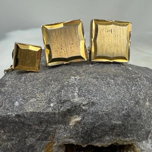 Vintage Square Gold Tone Tie Tack & Cufflinks MCM - Picture 1 of 8