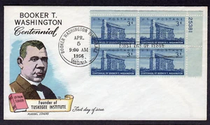 1956 Booker T. Washington 100th (1074) - Fluegel Plate Block FDC TA130 - Picture 1 of 1