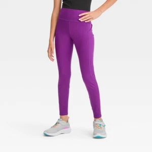 All in Motion Yoga Leggings Girls' XL Purple Polyester Stretch Elastic Waist - Picture 1 of 3