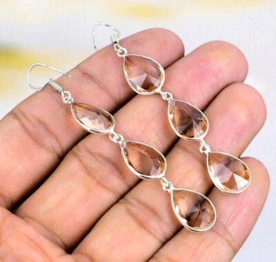 Pendientes de plata Morganita pendientes de plata de ley 925 hechos a mano con piedras preciosas Foto 1 de 4