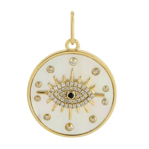 Evil Eye Pendant For Women 14k Yellow Gold Diamond Sapphire Mop Jewelry - Picture 1 of 6