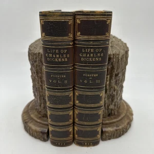 Vintage 1873/4 Life Of Charles Dickens Vol II & III- John Forster-Leather- 49-12 - Picture 1 of 23