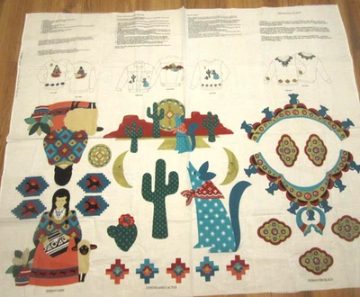 VIP Cranston Print Works Indian Lady & Coyote Cactus Applique Fabric Panel - Image 1 of 4
