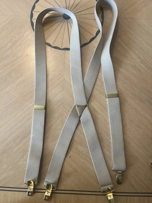 Tirantes Hombre Beige con Clips Chapados en Oro Ajustables Patrón X Foto 1 de 4