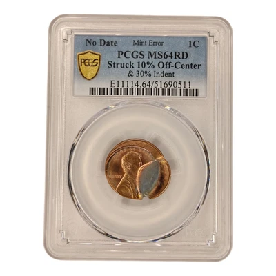ND 1c PCGS Struck 10% Off-Center & 30% Indented MS64 RED 14B21 - Image 1 of 3