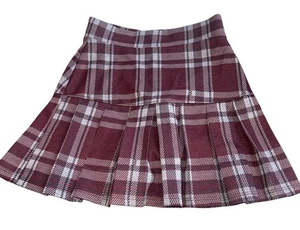 Trixxi Girl Burgundy Plaid Pleated Mini Skort With Zipper Closure Size S - Picture 1 of 4