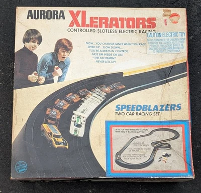 Vintage 1973 Aurora Xlerators Speedblazers Slotless Car Racing Set, Box, Cars - Image 1 of 4