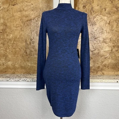NWT Express Sweater Dress Womens Small Mock Neck Cozy Long Sleeve Blue Black - Image 1 of 4