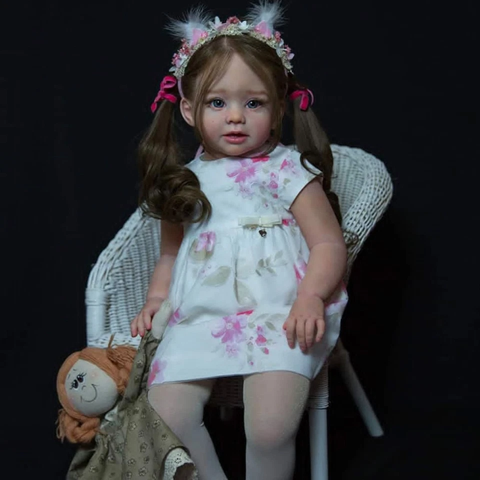 28" Real Reborn Baby Doll Toddler Girl Hand-Rooted Hair Cloth Body Handmade Gift
