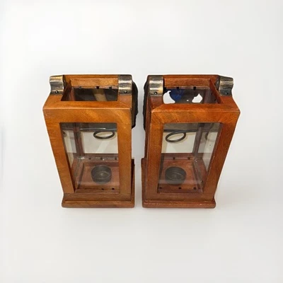 Vintage Set Of 2 Wooden Candle Lantern Rustic Glass Panel Cabin Decor EUC - Image 1 of 4