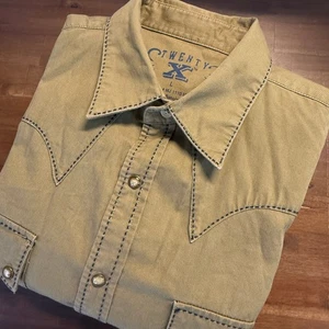 Twenty X Men's Corduroy Western Shirt Long Sleeve Olive Green Size L - Picture 1 of 10