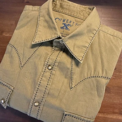 Camisa Western Twenty X Para Hombre Pana Manga Larga Verde Oliva Talla L Foto 1 de 4