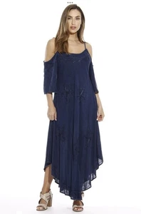 Riviera Sun Dress Womens Size XL Extra Large Dark Blue Denim Look Boho Fairy NEW - Picture 1 of 14
