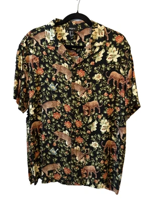 Forever 21 Men's L Hawaiian Tropical Leopard Button Up Shirt Resort Streetwear - Image 1 of 4